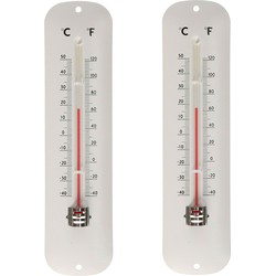 Thermometer wit voor binnen en buiten - 2x - metaal - 5 x 19 cm - Buitenthermometers