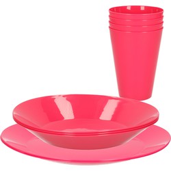 9-delig ontbijt/diner set van hard kunststof roze - Drinkbekers