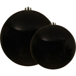 Grote kerstballen 2x stuks zwart 14 en 20 cm kunststof - Kerstbal