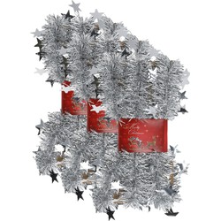 3x stuks lametta kerstslingers met sterretjes zilver 200 x 6,5 cm - Kerstslingers