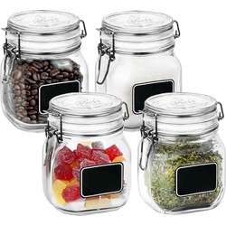 Set van 4x stuks luchtdichte pot transparant glas met krijtbordje 750 ml - Weckpotten