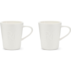 Riviera Maison Koffiemok, Mok met oor, RM logo - RM Monogram Coffee Mug 230 ml - wit - Porselein - set van 2 stuks