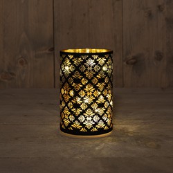 Cylinder Glass Baroque Black/Gold 10X15Cm / 8Led Warm W