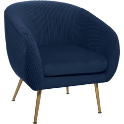 Velvet Fauteuil Ribbed Marine Blauw met Goudkleurige poten