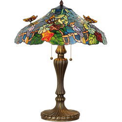 LumiLamp Tiffany Tafellamp  Ø 52x65 cm  Blauw Groen Glas Driehoek Vlinder Tiffany Bureaulamp