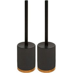 2x stuks WC-/toiletborstel met houder rond zwart polyresin/steen 40 cm - Toiletborstels