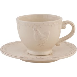 Clayre & Eef Kop en schotel  200 ml Beige Keramiek Rond Kip Servies