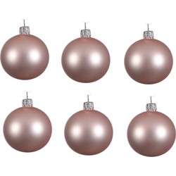 6x Glazen kerstballen mat lichtroze 8 cm kerstboom versiering/decoratie - Kerstbal