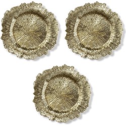 3x Ronde gouden asymmetrische onderzet borden/kaarsonderzetters 33 cm - Kaarsenplateaus