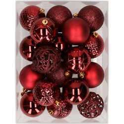 37x stuks kunststof kerstballen bordeaux rood 6 cm glans/mat/glitter mix - Kerstbal