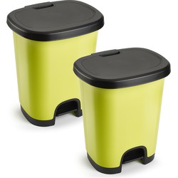 2x Stuks afvalemmer/vuilnisemmer/pedaalemmer 27 liter in het kiwi groen/zwart met deksel en pedaal - Pedaalemmers