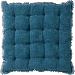 Dutch Decor BURTO - Stoelkussen van gewassen katoen Provincial Blue 40x40 cm - blauw