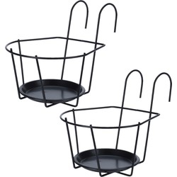 4x stuks zwarte bloempot muurhanger voor plantenpot diameter 17 cm metaal - Plantenbakbeugels