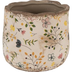 Clayre & Eef Bloempot  Ø 14x12 cm Beige Geel Keramiek Bloemen Bloempot Binnen