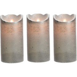 3x Zilveren stompkaarsen met led-licht 15 cm - LED kaarsen