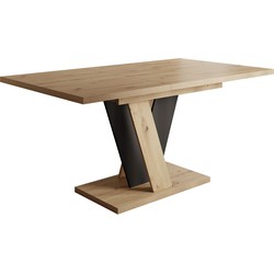 Meubella Eetkamertafel Velluto - Eiken - Zwart - 160 cm - Uitschuifbaar