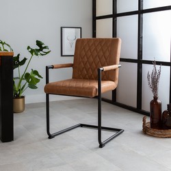 Industriële Eetkamerstoel Cognac Microvezel Stof Dean - Met Armleuningen