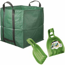 Groene tuinafvalzak opvouwbaar 148 liter met een setje bladharken/tuinafval grijpers - Tuinafvalzak
