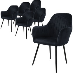 Set van 3 eetkamerstoelen met rugleuning & armleuning 2x zwart met fluwelen bekleding en metalen poten ML design