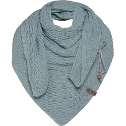 Knit Factory Jaida Gebreide Omslagdoek - Driehoek Sjaal Dames - Stone Green - 190x85 cm - Inclusief siersluiting