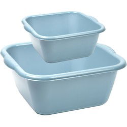 Afwasbak teil - set van 2 formaten - 10 en 20 liter - licht blauw - kunststof - Afwasbak
