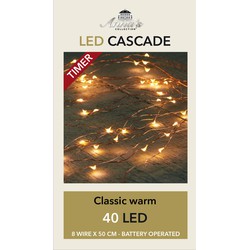 Cascade draadverlichting lichtsnoer met 40 lampjes classic warm wit op batterijen - Lichtsnoeren