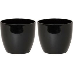 Floran Bloempot/plantenpot Boule - 2x - zwart - keramiek - 15 x 13 cm - Plantenpotten