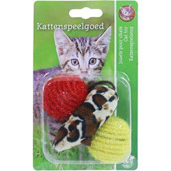 Katten-speelgoed bal muis 7.5cm pak a 3st