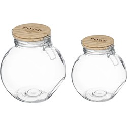 Set met 2x voorraadpotten 1,6L en 2,2L glas met houten deksel - Voorraadpot