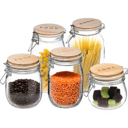 Set van 5x keuken voorraadbussen/potten glas 0.50/0.75/1.0/1.5/2.0 Liter inhoud - Voorraadpot