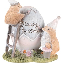 Clayre & Eef Beeld Kuikentje 12 cm Grijs Bruin Polyresin Happy Easter Woonaccessoires