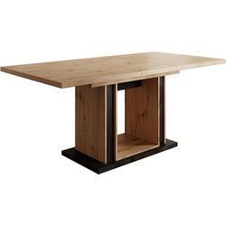 Meubella - Eetkamertafel Finch - Eiken - Zwart - 180 cm - Uitschuifbaar