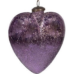 Clayre & Eef Kerstbal Hart 16 cm Paars Glas Hartvormig Kerstboomversiering