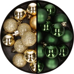 36x stuks kunststof kerstballen goud en donkergroen 3 en 4 cm - Kerstbal