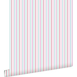 ESTAhome behang strepen roze en turquoise - 53 cm x 10,05 m - 137305