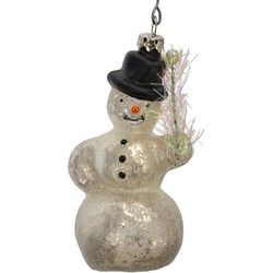 Clayre & Eef Kersthanger Sneeuwpop Ø 5x10 cm Wit Glas