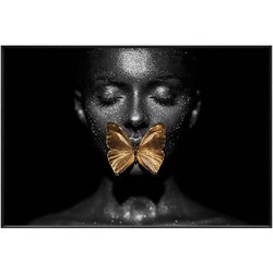 PTMD Wandpaneel Woman Butterfly - 120x3x80 cm - Glas - Zwart