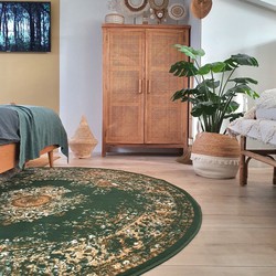 Rond Vintage Vloerkleed Keshan groen - Polypropyleen