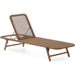 Kave Home - Dandara ligstoel met beige stalen frame, touw en poten van massief acaciahout. FSC 100%