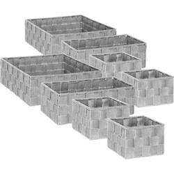 Set van 8x gevlochten opbergmanden vierkant grijs - Opbergmanden
