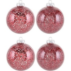 4x kerstballen rood 10 cm kunststof kerstboom versiering/decoratie - Kerstbal
