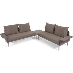 Kave Home - Zaltana outdoor hoekbank- en tafelset in mat bruin aluminium 164 cm