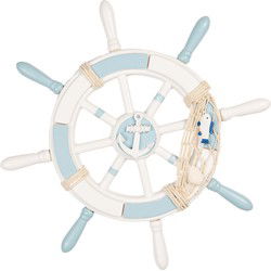 Clayre & Eef Decoratie Stuurwiel Ø 34x3 cm Wit Blauw Houtproduct