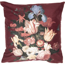 Clayre & Eef Kussenhoes  45x45 cm Rood Polyester Vierkant Bloemen Sierkussenhoes