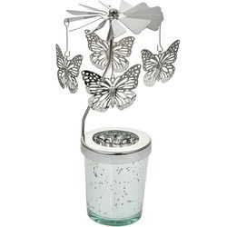 Clayre & Eef Waxinelichthouder Ø 8x17 cm Zilverkleurig Glas Metaal Vlinders