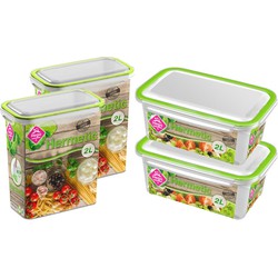 4x Voedsel plastic bewaarbakjes 2 liter transparant/groen - Vershoudbakjes