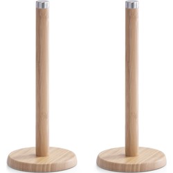 2x Bamboe houten keukenrolhouders rond 14 x 32 cm - Keukenrolhouders
