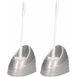 2x Zilveren toiletborstels/wc-borstels met houder kunststof 45 cm - Toiletborstels