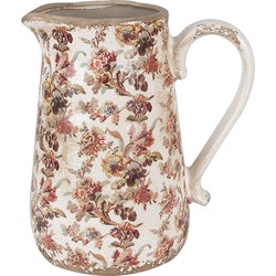Clayre & Eef Decoratie Kan  21x15x23 cm Beige Roze Keramiek Bloemen Schenkkan