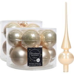 Glazen kerstballen pakket champagne glans/mat 32x stuks inclusief piek glans - Kerstbal